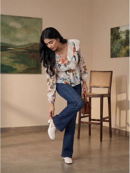 White Floral Peplum Top