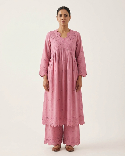 Rose Embroidered Cotton Co-ord Set