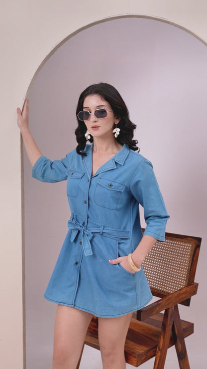 Denim Tie Waist Mini Dress