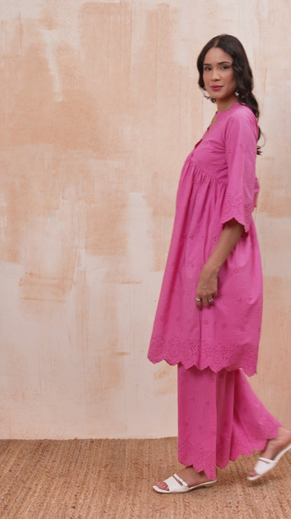 Pink Schiffli Co-ord Set
