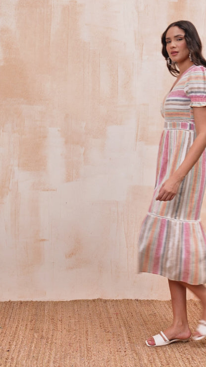 Multicolor Pastel Striped Midi Dress