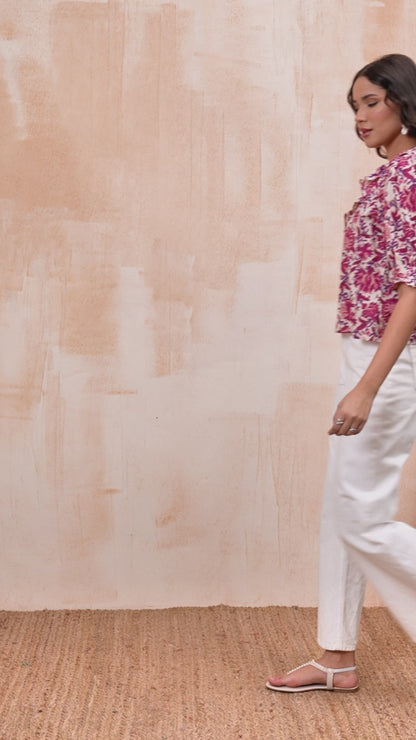 Off-White Floral Printed Peplum Top