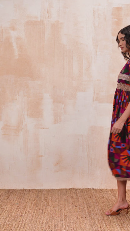 Vibrant Geometric Lace Midi Dress