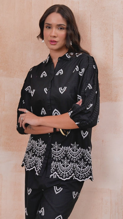 Black Schiffli Co-ord Set